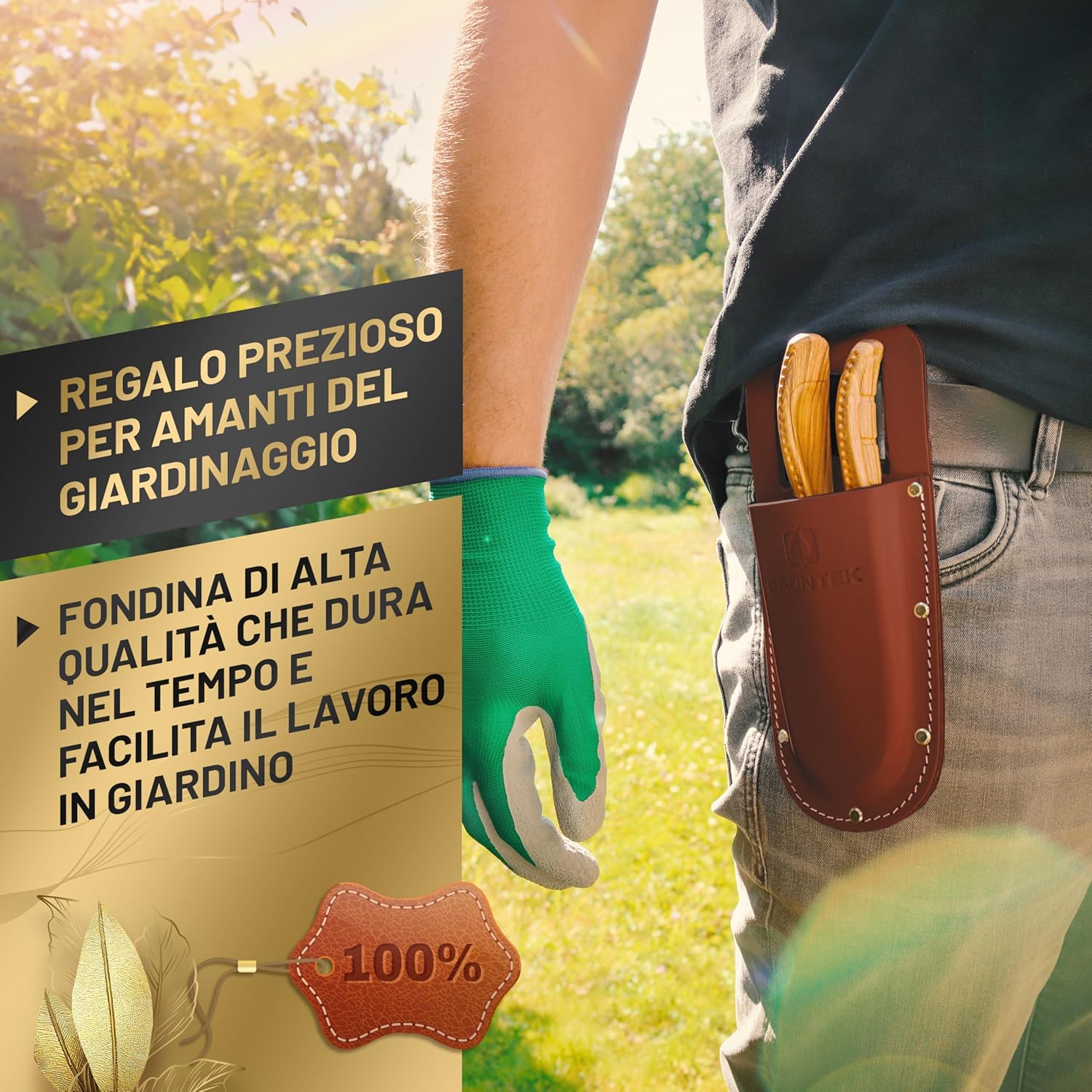 Thumbnail 4 de GRÜNTEK Fondina in cuoio per cesoie da giardino – Vera pelle marrone scuro