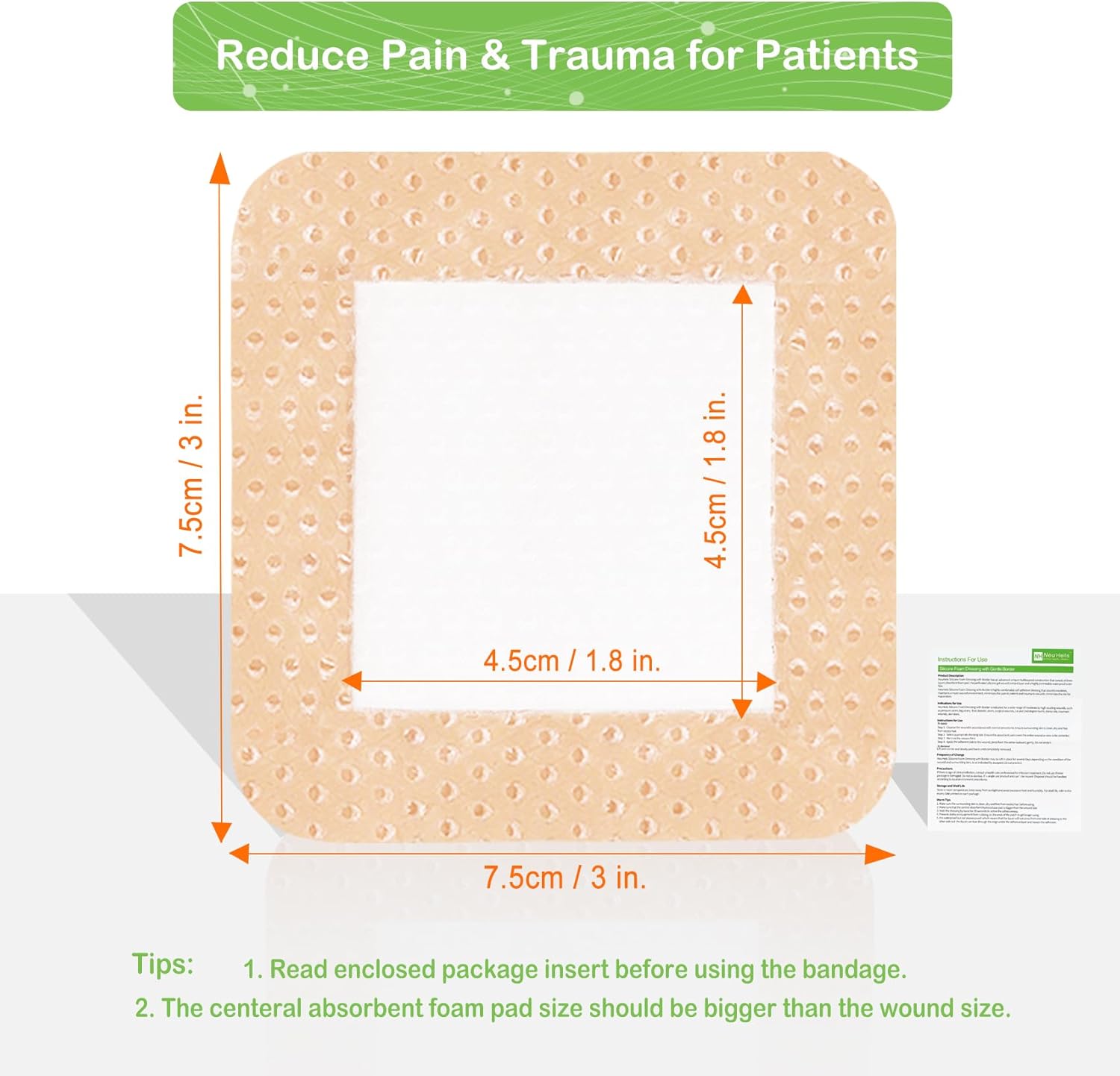 Thumbnail 5 de NeuHeils Silicone Adhesive Foam Dressing 3''x3'' (10 Packs) for Bed Sore & Diabetic Ulcer Wounds
