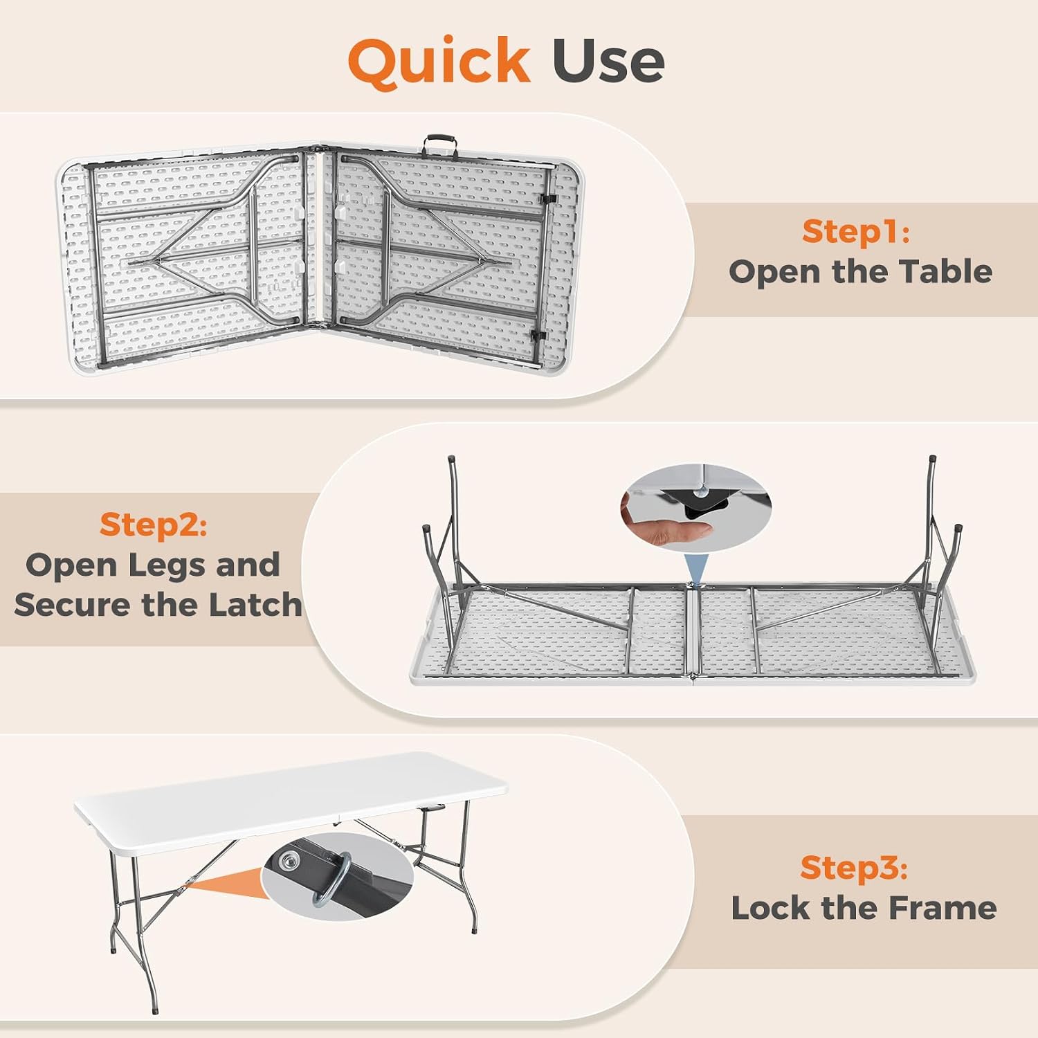 Thumbnail 5 de Sweetcrispy SW226-ZDZ-6FTDJ2 6-Foot Folding Picnic Table, HDPE Top