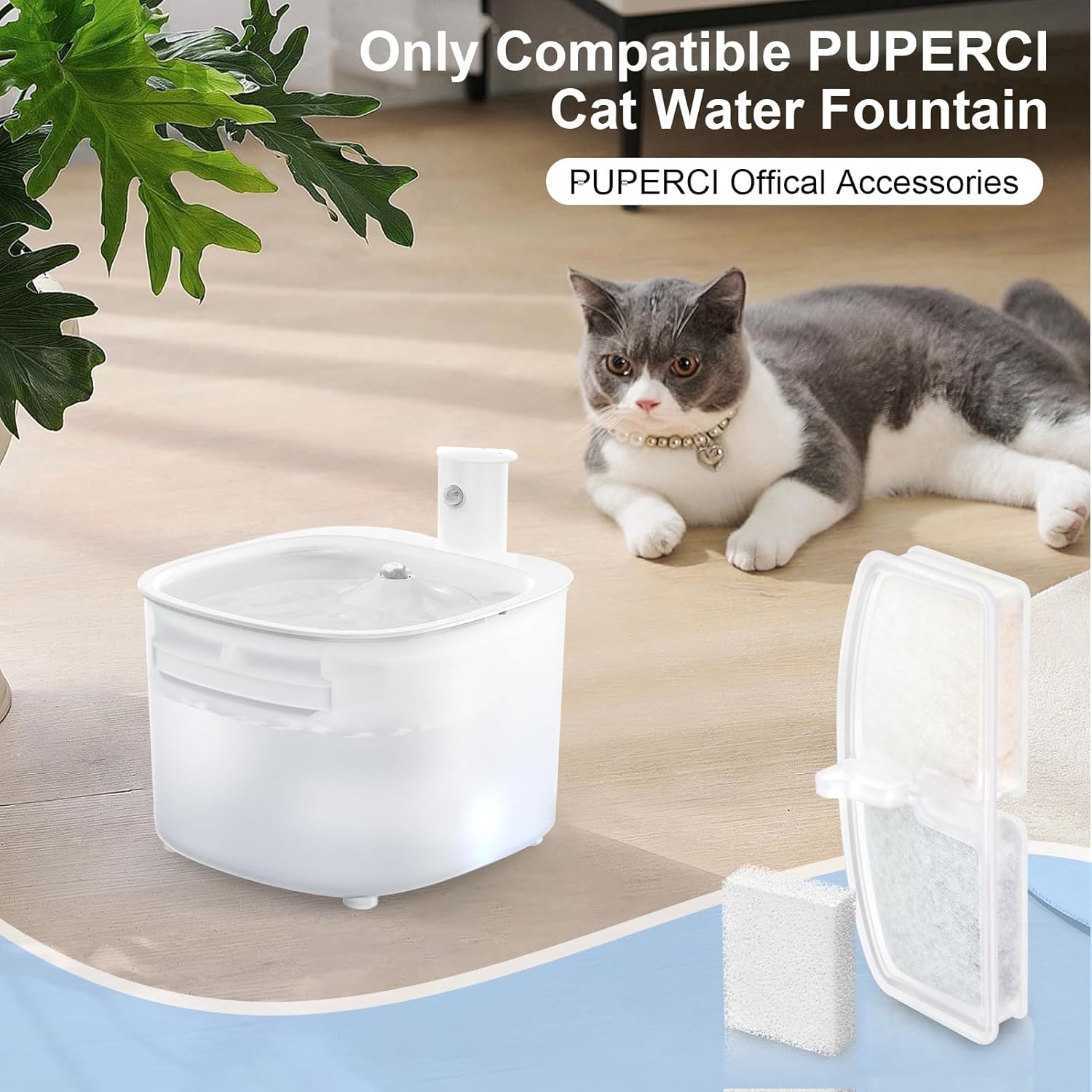 Thumbnail 2 de Ersatzfilter-Set für kabellose Katzen-Trinkbrunnen: 3 Kohlefilter + 3 Schaumstofffilter (dreifache Filtration)