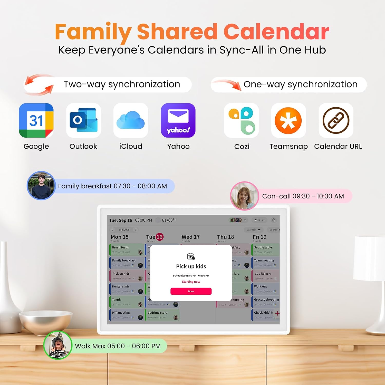 Detalle de Skyzoo 16-Inch Digital Calendar Touchscreen for Chores and Meal Planning