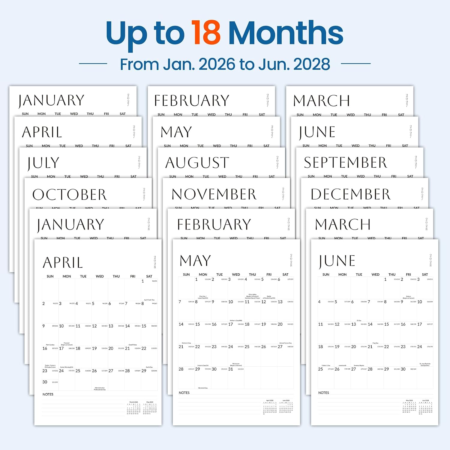 Detalle de SUNEE 2027 Wall Calendar, 18-Month Vertical Planner, 22.75" x 15.5