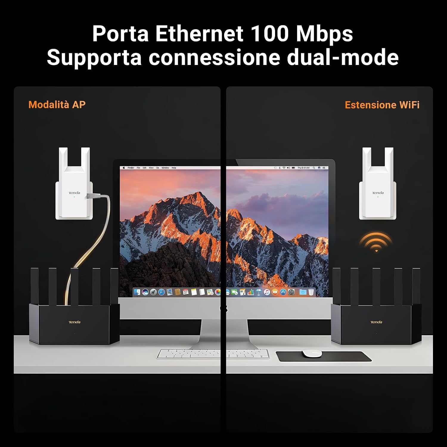 Detalle de Tenda Ripetitore WiFi Extender e Access Point 300 Mbps – Bianco (A9)