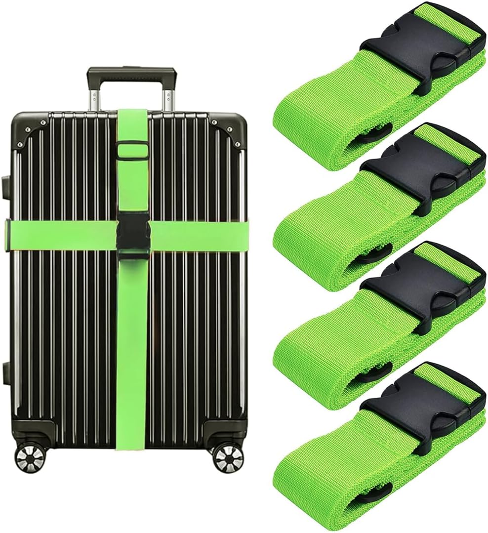 Detalle de Luggage Straps - Adjustable, Thickened Packing Belts for Secure Travel (Green, 2–4 Pieces)