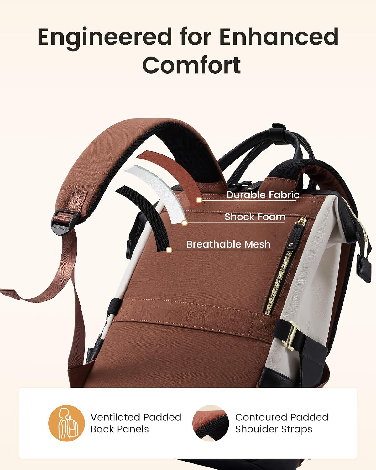 Thumbnail 5 de LOVEVOOK Laptop Backpack for Women with Giant Tumbler Holder (Beige/Black/Brown)