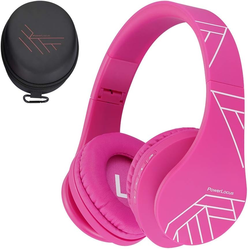 PowerLocus P2 Kids Wireless Headphones (Over-Ear) with 85dB Volume Limit, Mic, Foldable Case & Micro SD Support – Pink