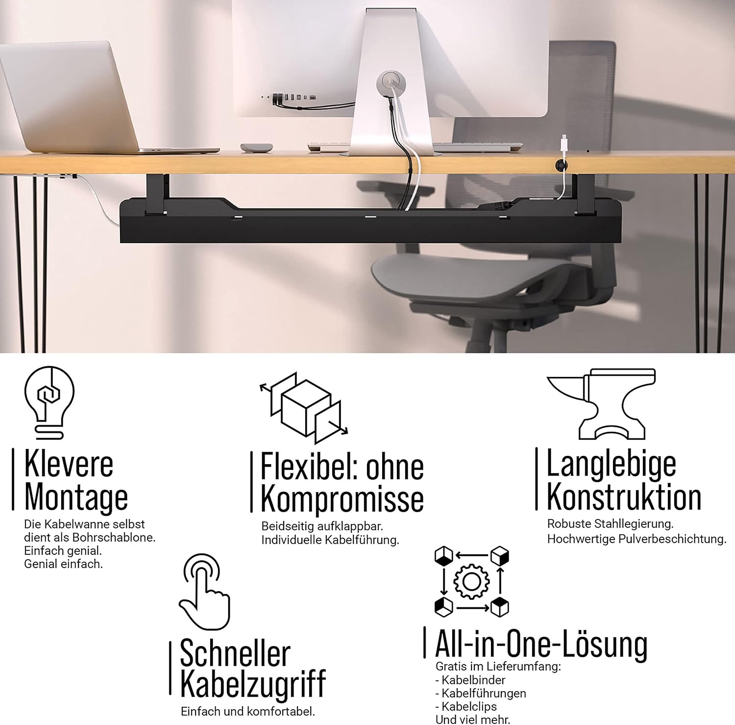 Thumbnail 4 de Ultimate Setup Kabelwanne Schreibtisch Schwarz