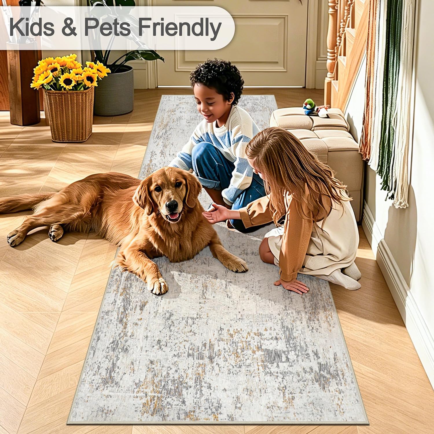 Thumbnail 2 de Capslpad Abstract Rug Runner, 80 x 150 cm, Beige, Washable and Non-Slip