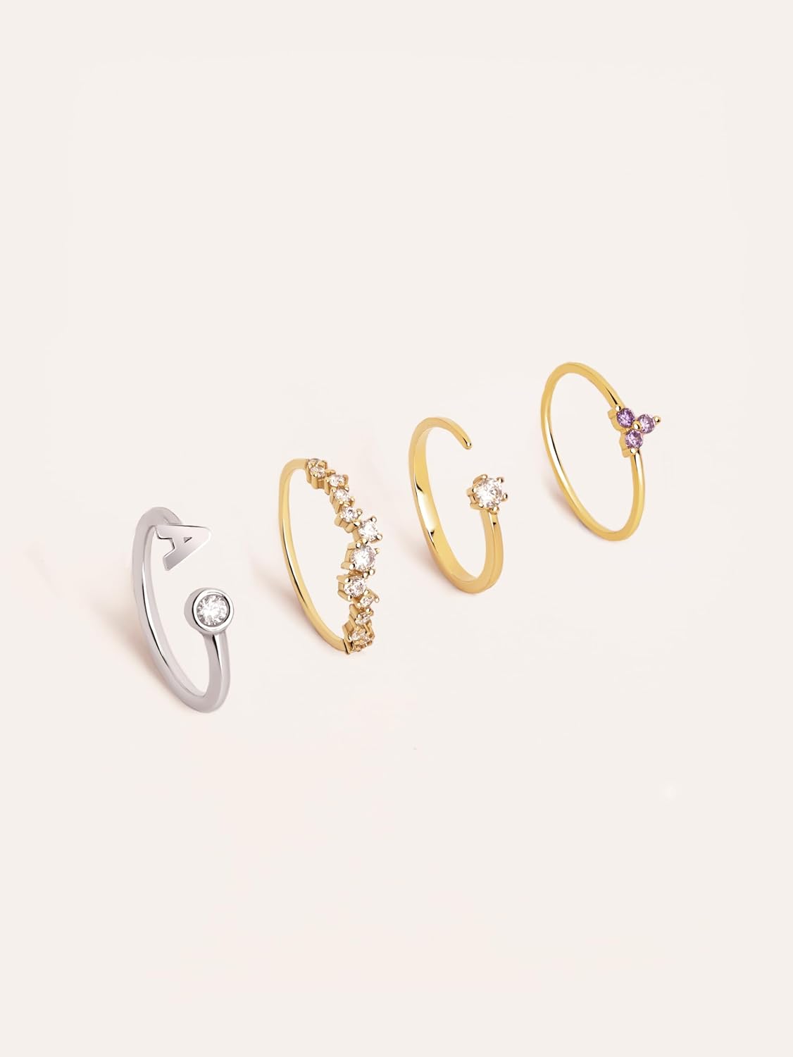 Thumbnail 6 de SINGULARU – Bague Sophie : bague ajustable en argent sterling 925 plaqué or 18 K, zircons blancs