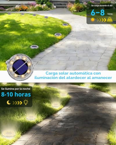 Detalle 2 de ArsMotin – 12 Lámparas solares de jardín con 8 LEDs, IP65 y 3000K (paquete de 12) para exterior