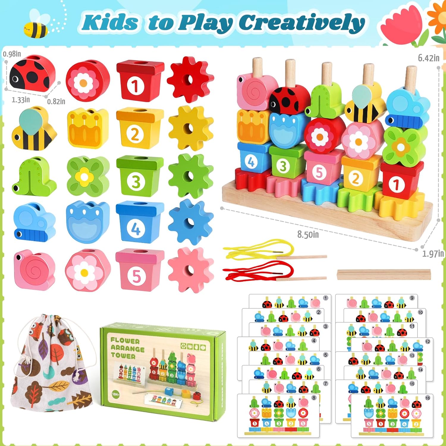 Thumbnail 6 de Montessori Wooden Toddler Toys Fine Motor Set