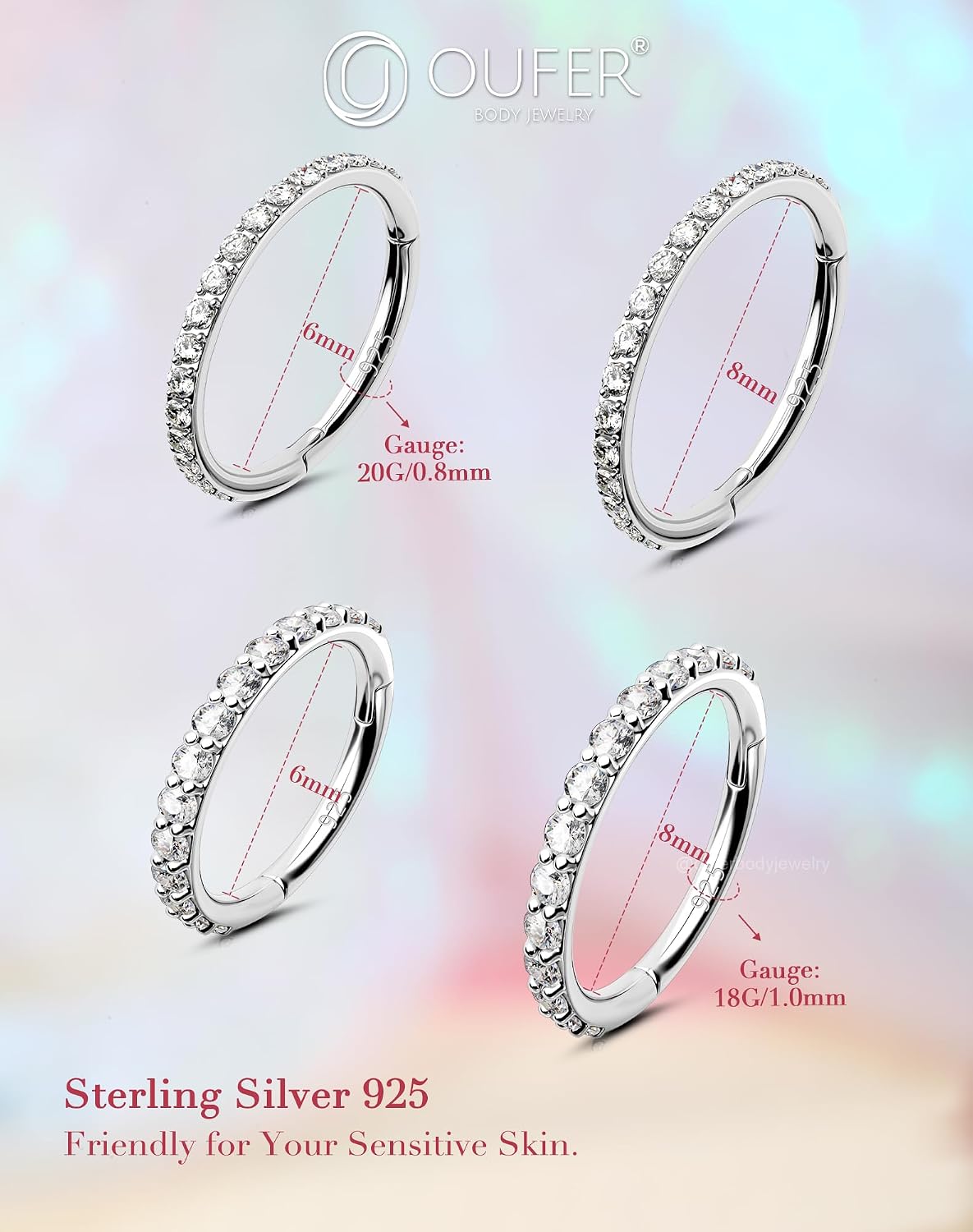 Thumbnail 5 de OUFER 20G Piercing Naso Argento 925 Anello Naso CZ