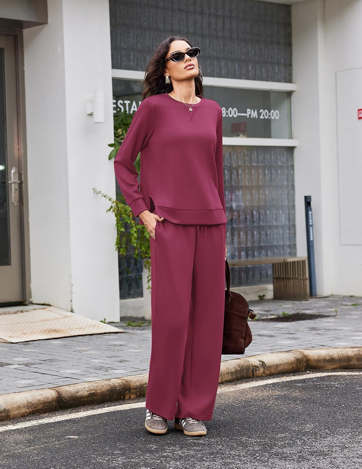 Detalle de Ekouaer Women's Lounge Set, Wide-Leg Pants