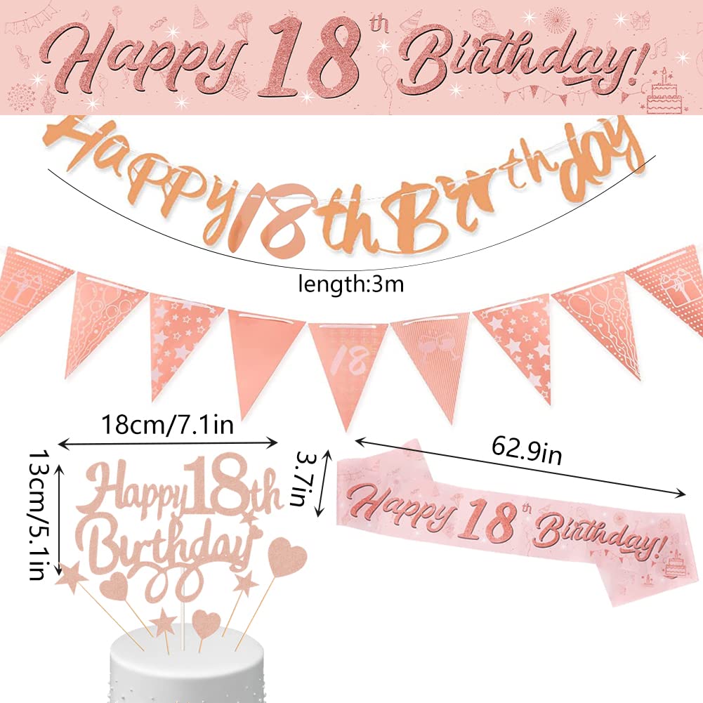 Detalle de DEARLIVES 18th Birthday Decorations set in rose gold (banner, sash, cake topper, flags & confetti balloons)