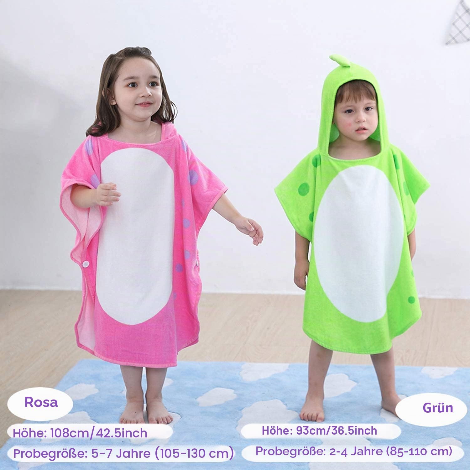 Detalle de LOLANTA Kinder Badeponcho Dinosaurier mit Kapuze, Grün B (5–7 Jahre) – 100% Baumwolle
