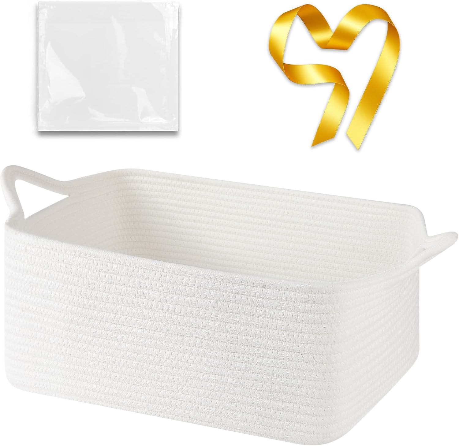 Detalle de OIASKET MSFD74P100 Cotton Rope Gift Basket, White, 25-Liter Capacity