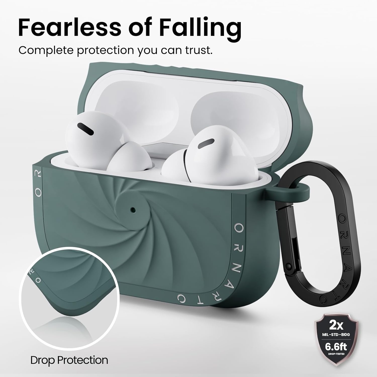 Detalle de ORNARTO Vortuxe Coque pour AirPods Pro 2/1 – Silicone vert sapin avec mousqueton