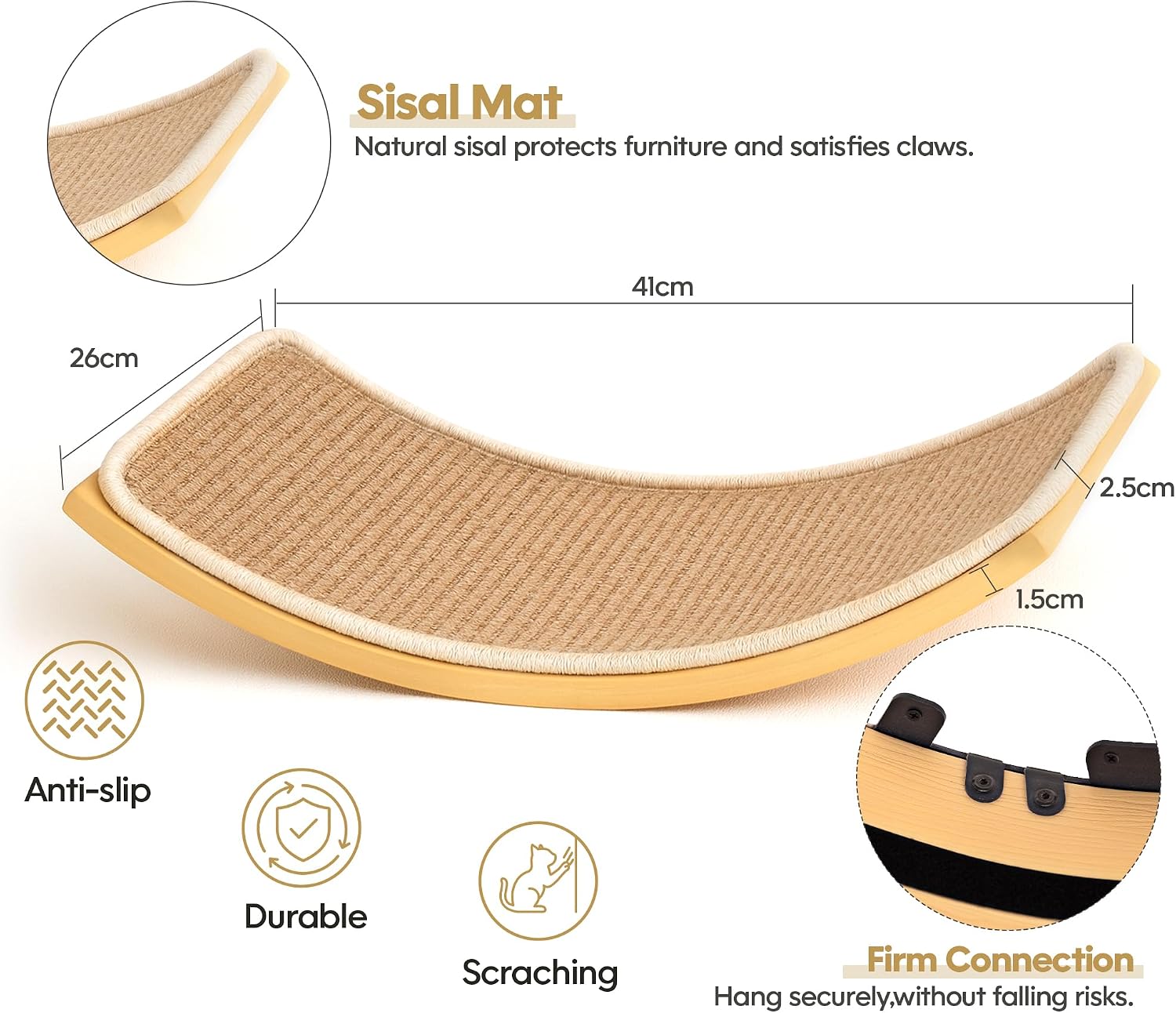 Detalle de Curved Floating Cat Shelf with Cat Sisal Mat