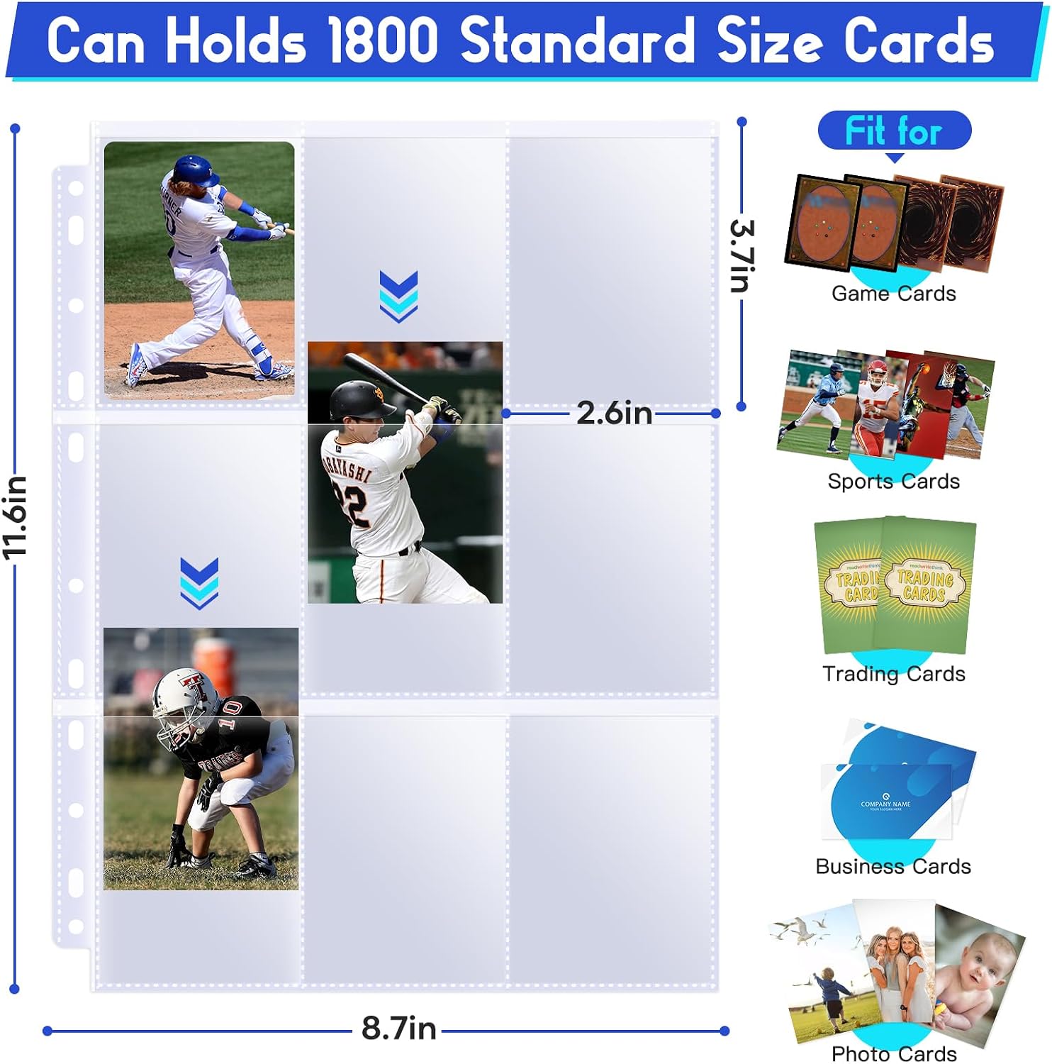 Thumbnail 1 de 60 Pack 9 Pocket Page Protectors for 3 Ring Binders — Double-Sided Card Pages (1080 Cards)