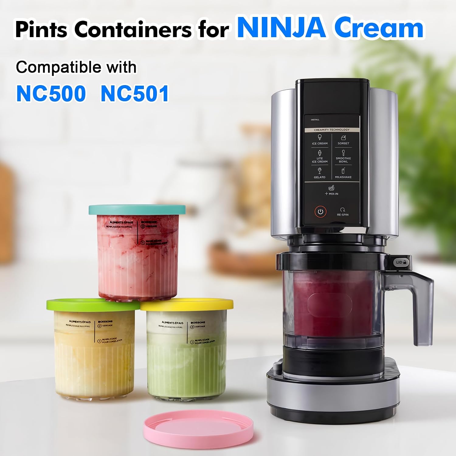 Detalle 2 de Hejo glassbehållare för Ninja CREAMi Deluxe, 680 ml, 4-pack med lock