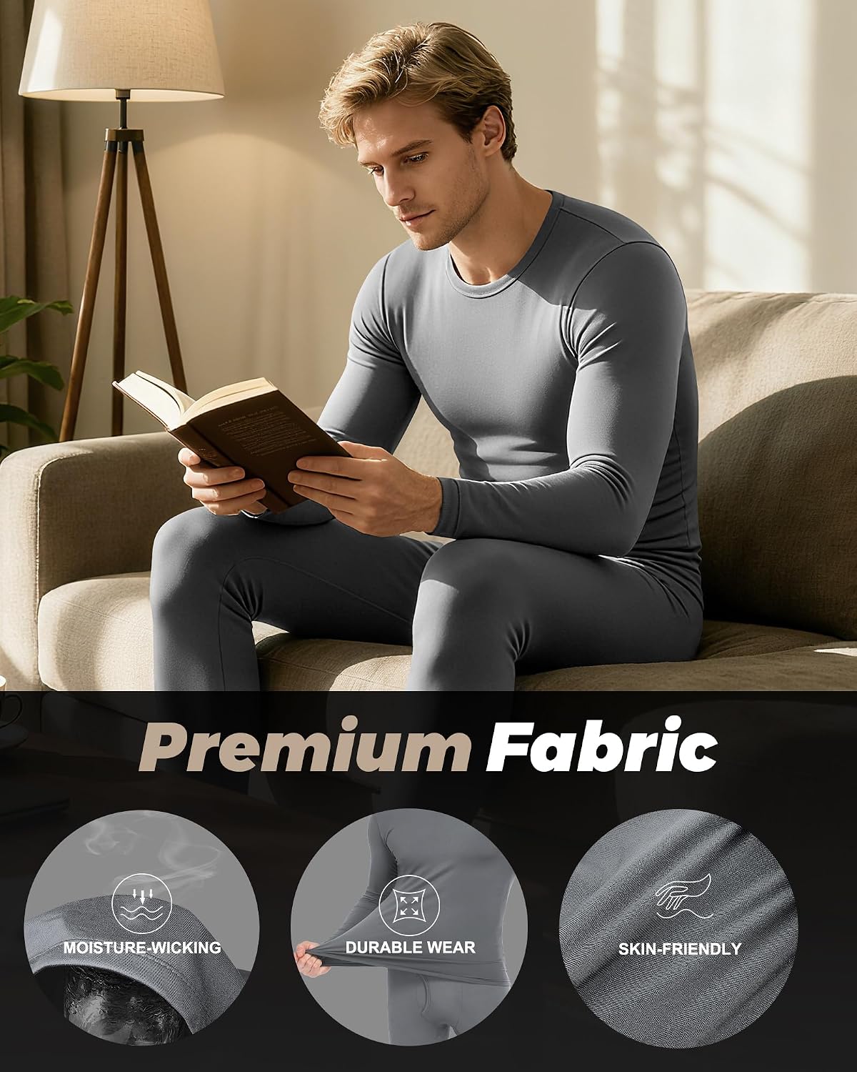 Thumbnail 4 de WEERTI Fleece-Lined Thermal Underwear for Men, Stretch Top and Bottom Set