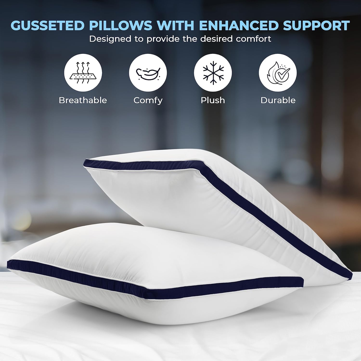 Detalle de Utopia Bedding Cuscini Letto (Set di 2) 40x70 cm – Morbidi cuscini con fibra 3D, tessuto spazzolato blu navy