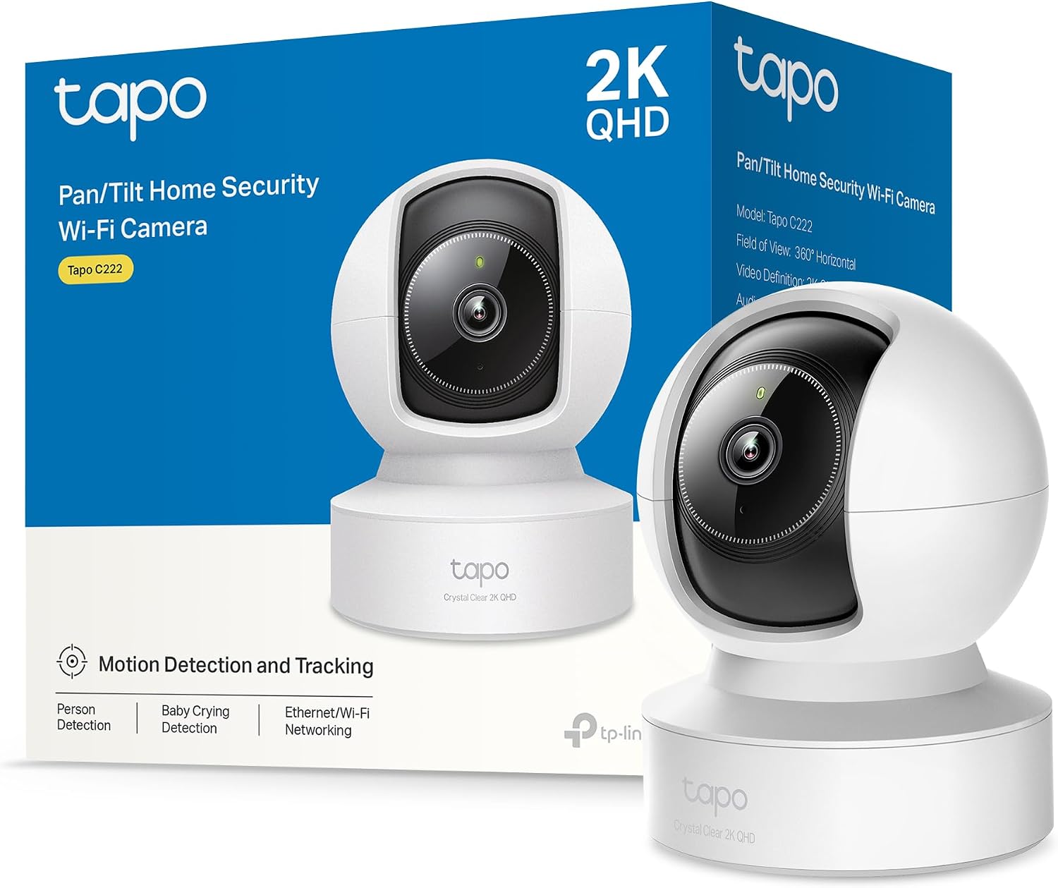 Detalle de Tapo C222: Telecamera WiFi 2K 4MP QHD con visione 360°, audio bidirezionale e AI per sorveglianza domestica