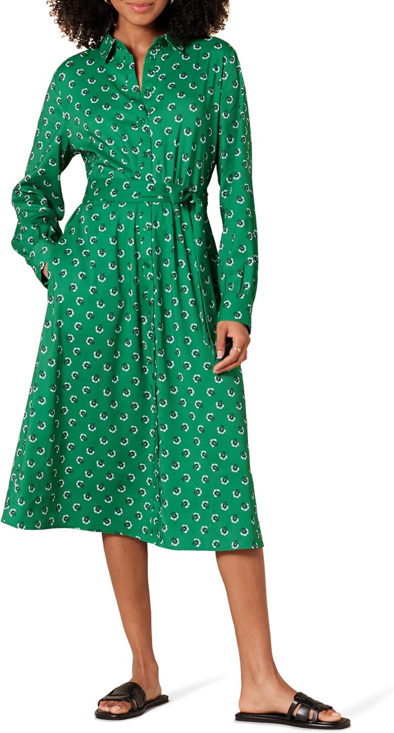 Thumbnail 6 de Amazon Essentials Damen Langärmliges Midi-Hemdkleid aus Georgette – normaler Schnitt mit Taillengürtel