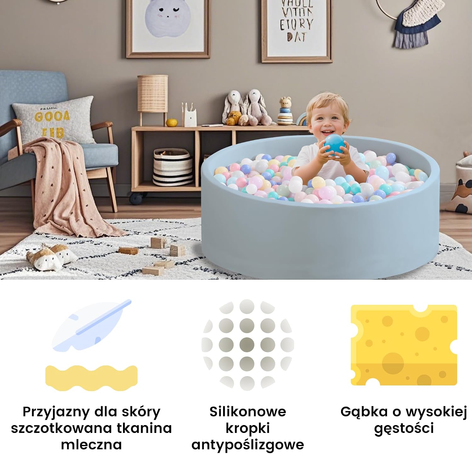 Detalle 2 de Zedachica Bällebad für Babys aus Schaumstoff (90 x 30 cm), hellblau – für drinnen & draußen, ohne Bälle