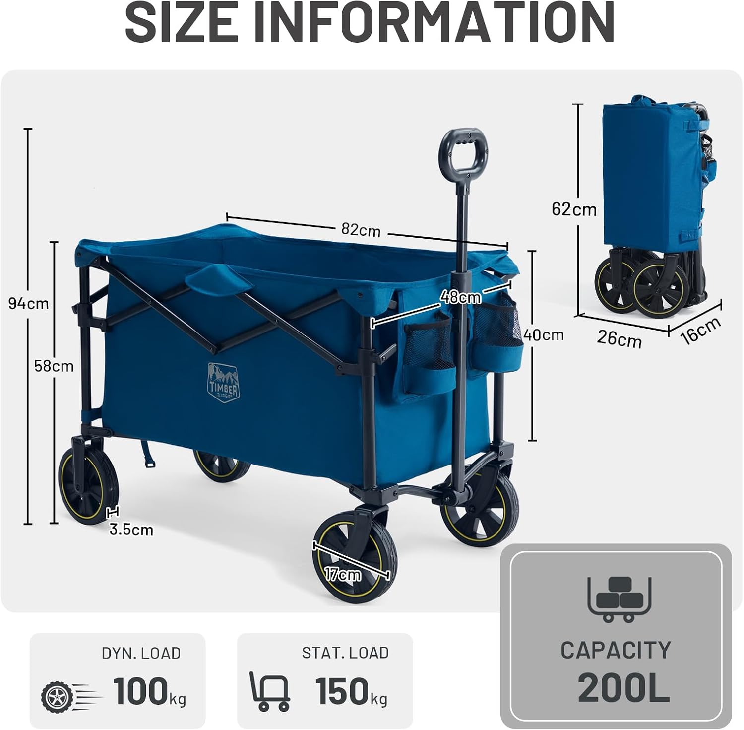 Thumbnail 3 de TIMBER RIDGE Festival Trolley on Wheels 200L: Foldable, Heavy-Duty Camping Wagon
