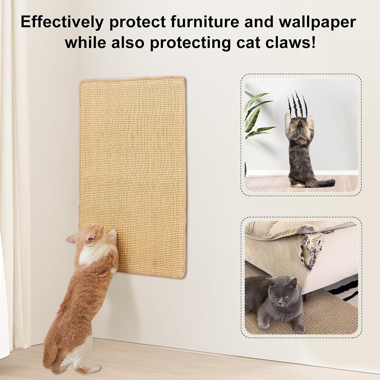 Detalle 2 de 3pk Cat Scratching Mats: Natural Sisal 50 x 25 cm (Beige)