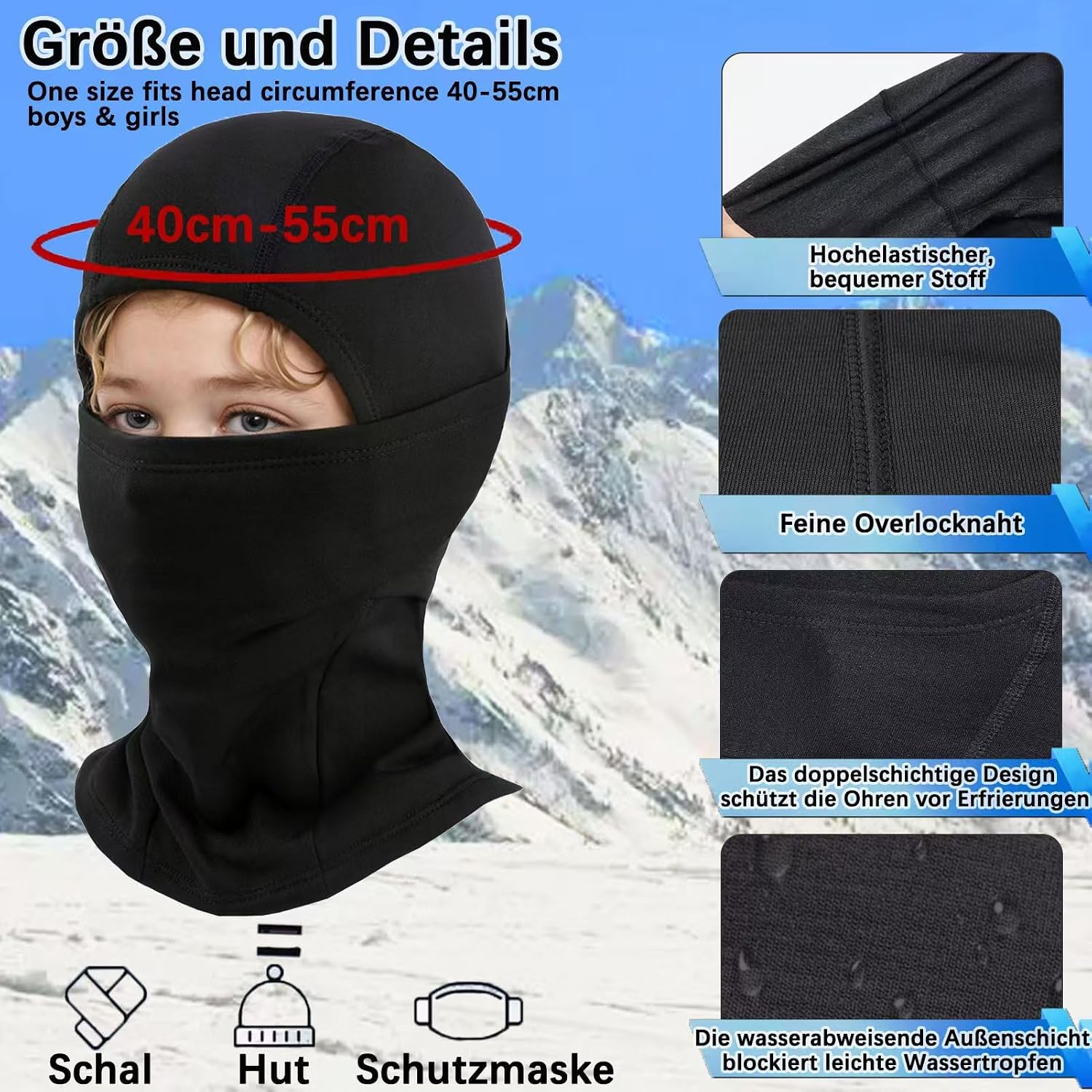 Detalle 2 de GFORI Kinder Sturmhaube 40–55 cm 🧣