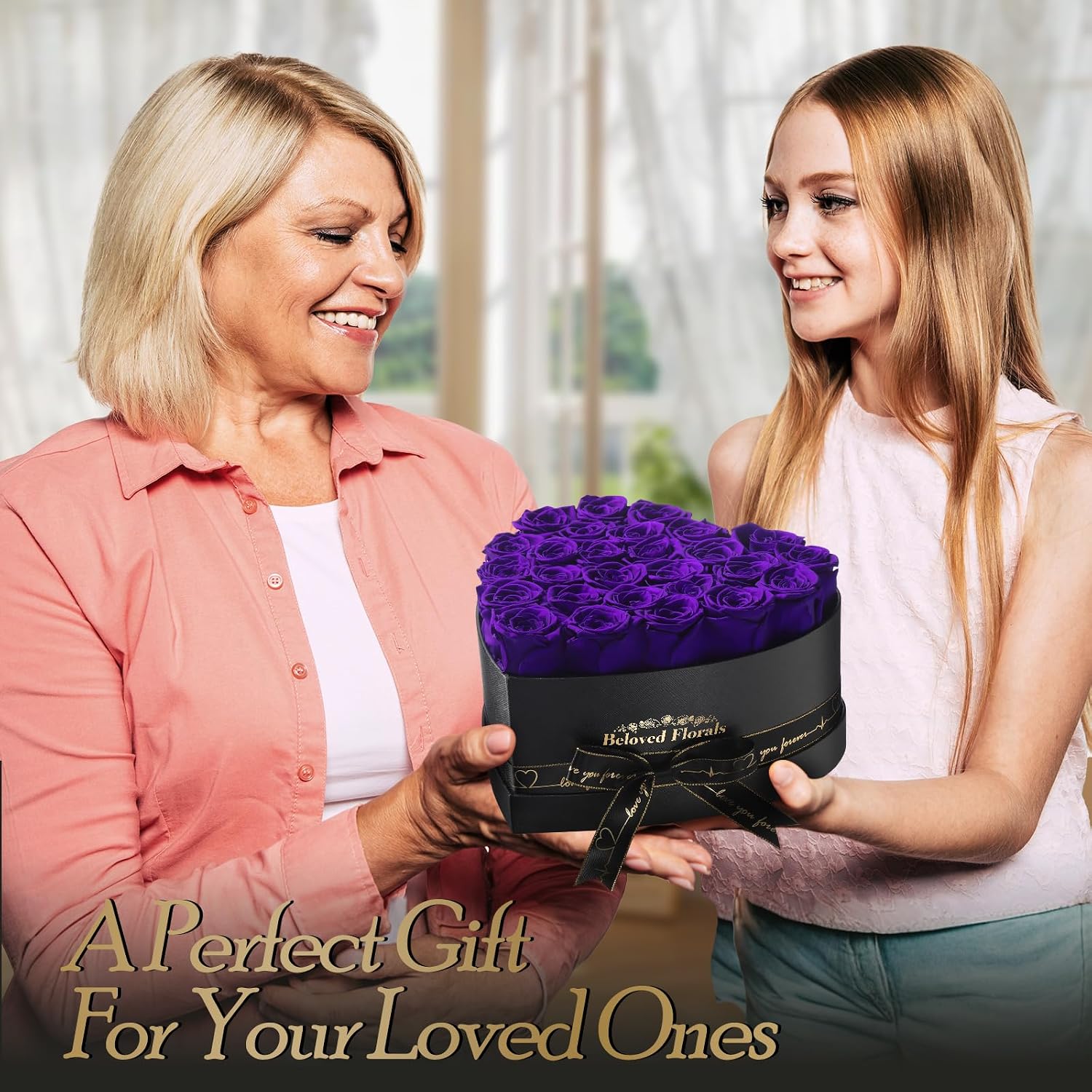 Detalle 2 de Auoasl 16 Preserved Flowers Rose Gift Box (Purple) for Women – Eternal Roses for Birthday, Valentine’s Day, Mother’s Day, Christmas
