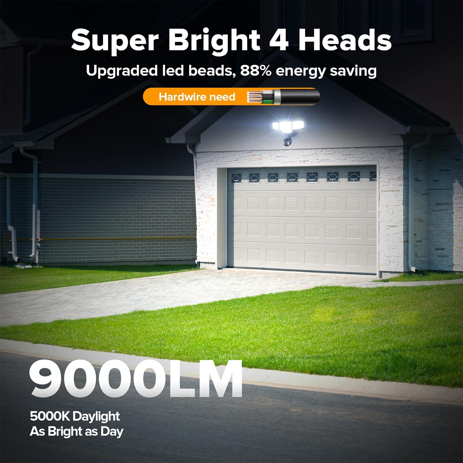 Detalle 2 de LUTEC 7632816012 80W LED Motion-Sensor Floodlight, 9,000 Lumens, 4 Heads