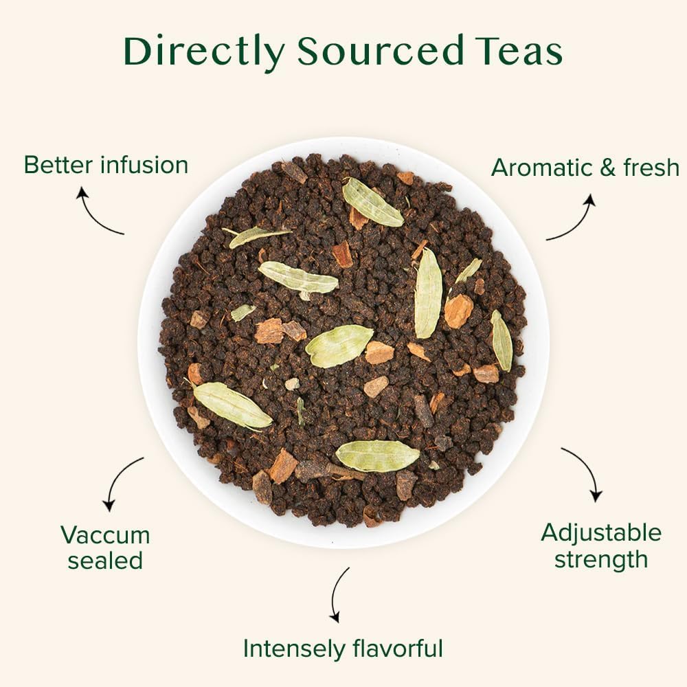 Detalle de VAHDAM Masala Chai Tee als losem Blatt (100 g) – schwarze Tee-Mischung mit Zimt, Kardamom, Nelken & schwarzem Pfeffer
