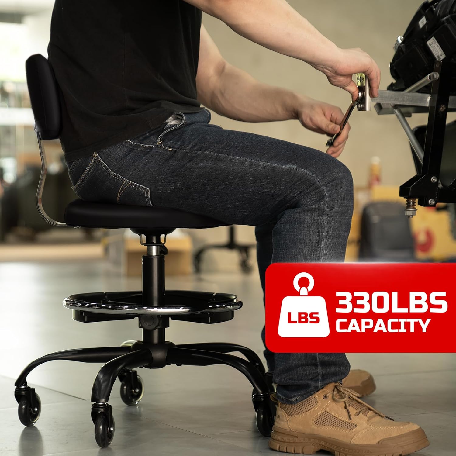 Detalle de Rolling Shop Stool with Wheels 330 lbs capacity