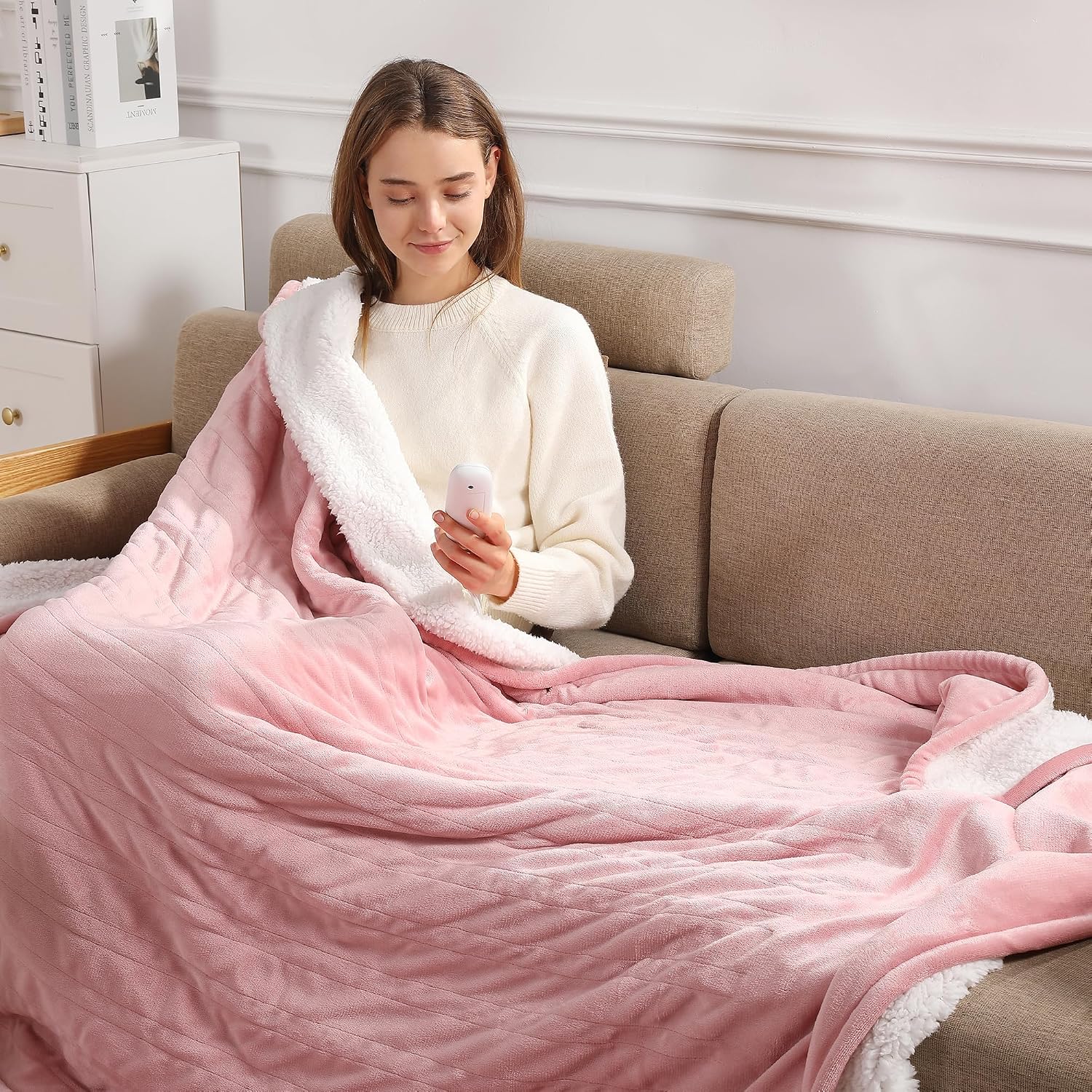 Detalle de Molatink MDV-HTTHROW Heated Throw, 50" x 60", Reversible Flannel and Sherpa