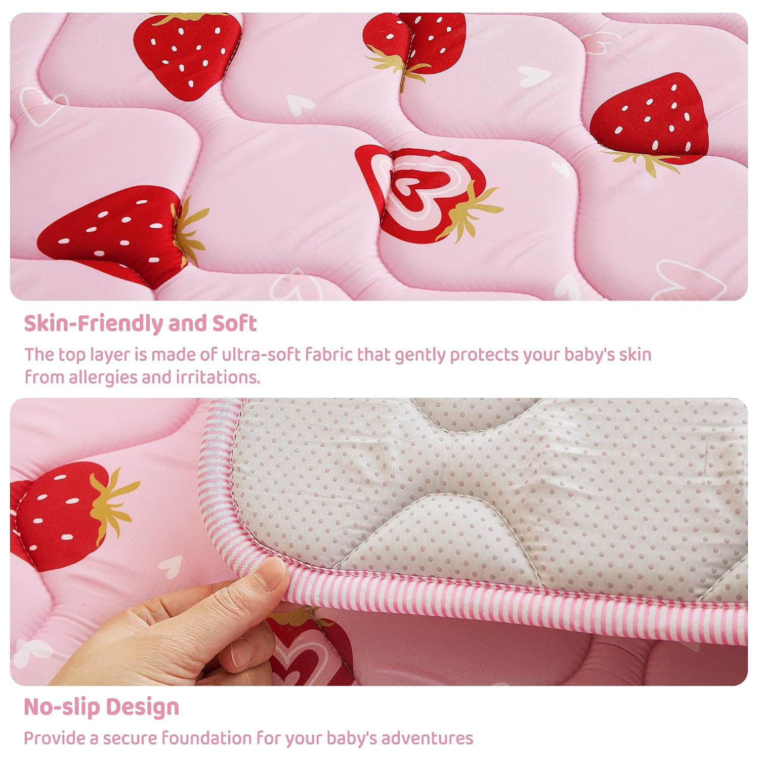 Detalle de Viviland Baby Mats for Floor Baby Play Mat, 50 x 50-Inch Pink Strawberry