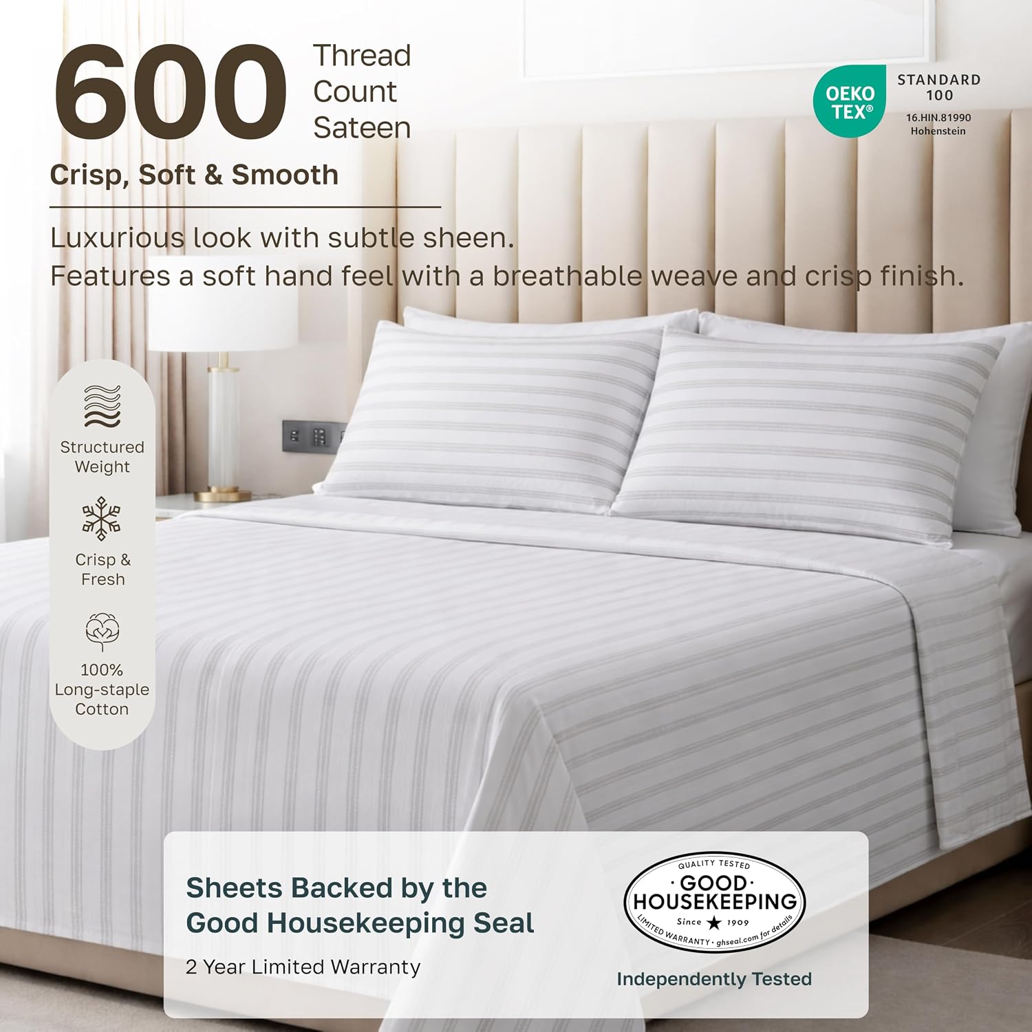Detalle 2 de California Design Den 840307135285 California King Sheet Set, 600-Thread-Count Sateen