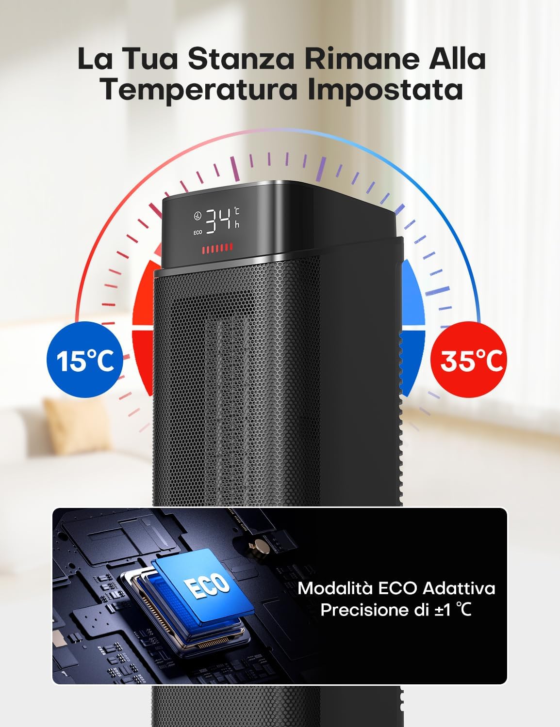Thumbnail 4 de QEXREED Stufetta elettrica 2000W a basso consumo per casa