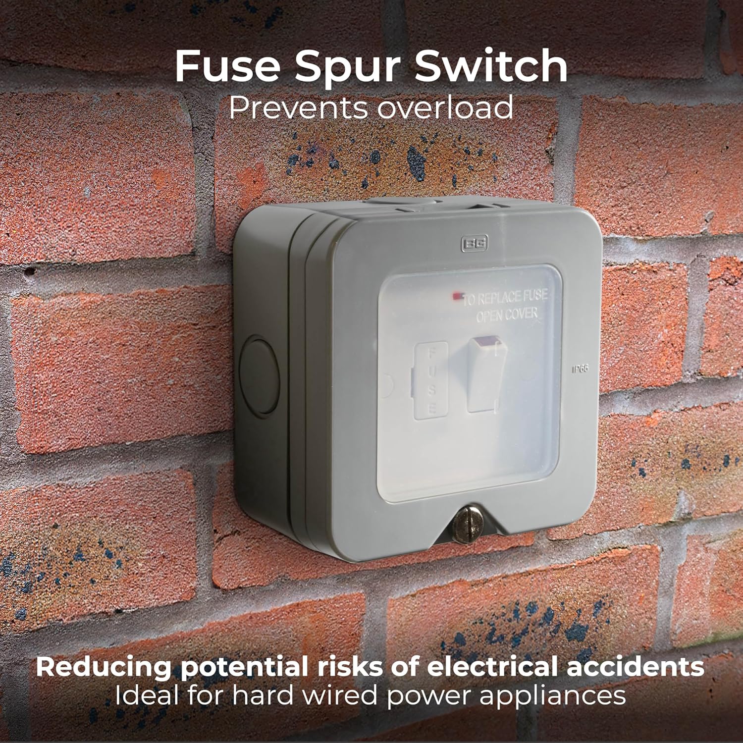 Detalle de BG Electrical Outdoor Switched Fused Connection Unit with LED Power Indicator (WP53) – 13A, IP66 Weatherproof