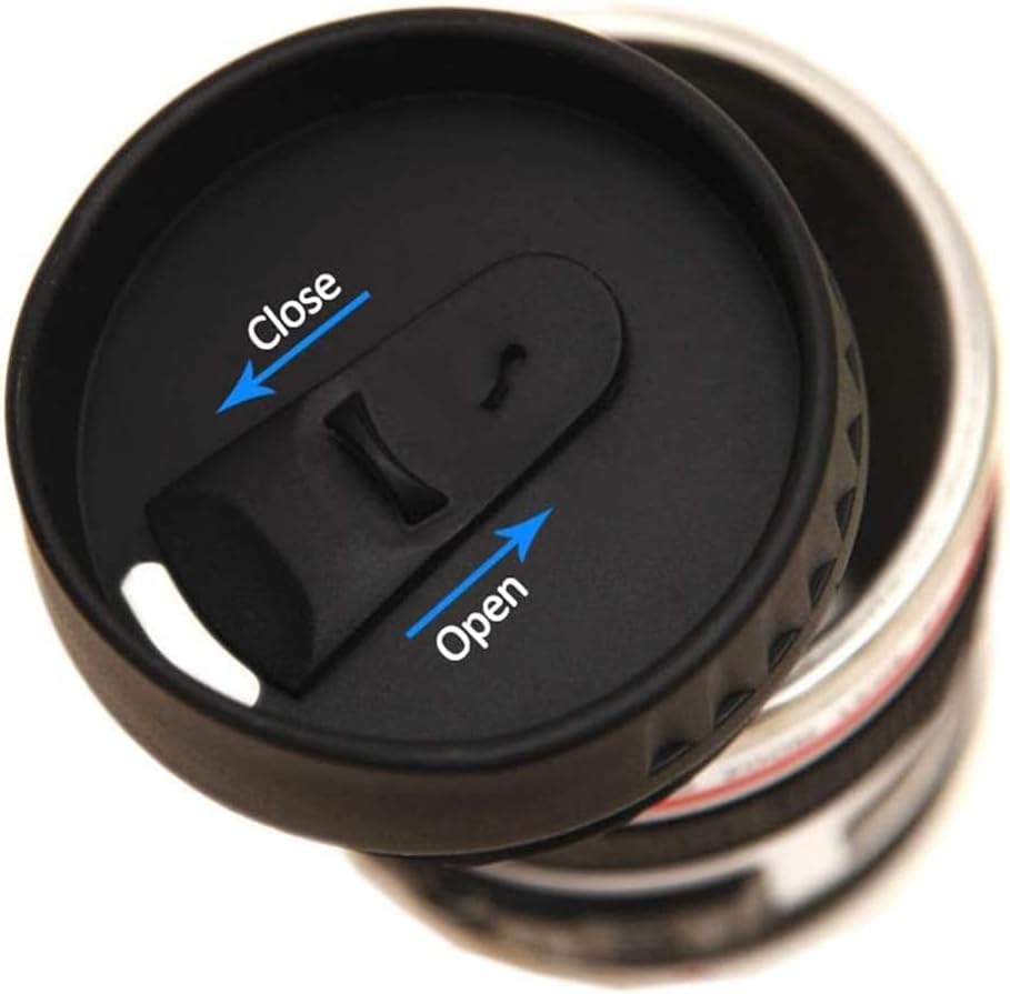 Thumbnail 6 de SLOSH Reisebecher mit Kamera-Objektiv-Optik und 2 Deckeln – Thermobecher im Tumbler-Stil, BPA-frei (GE-II-V)