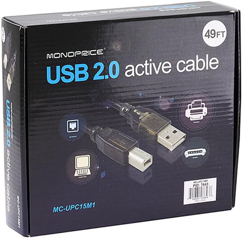 Detalle 2 de Monoprice USB 2.0 Extension 49 ft 🔌