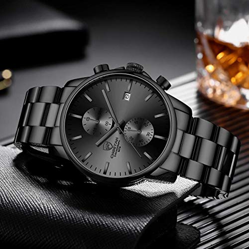 Detalle de Affute Orologio da uomo in acciaio inox e metallo — Cronografo al quarzo, impermeabile 3 ATM, stile casual