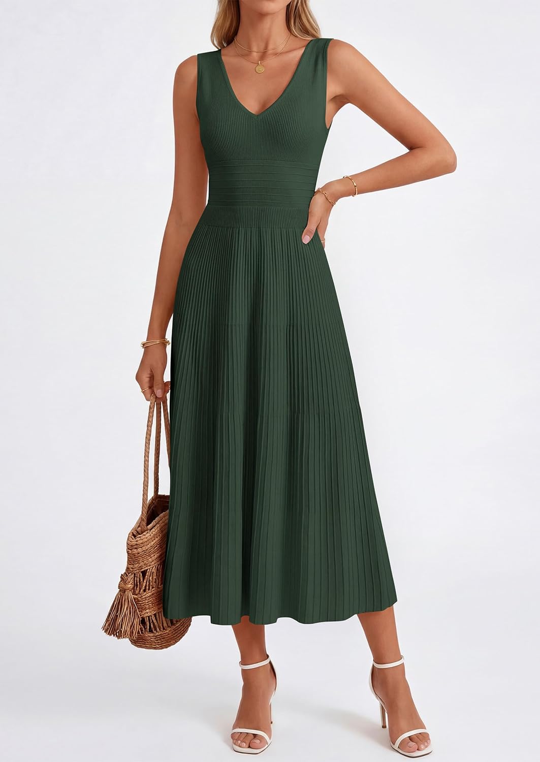 Thumbnail 1 de PRETTYGARDEN Summer Dresses for Women 2026 – Sleeveless V-Neck Pleated Midi Dress