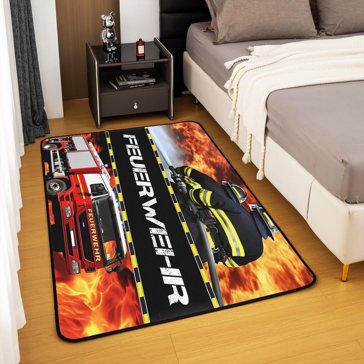 Detalle 2 de Homewish Feuerwehrmann Teppich 100x150 cm – Für Kinderzimmer, Wohnzimmer und Spielbereiche