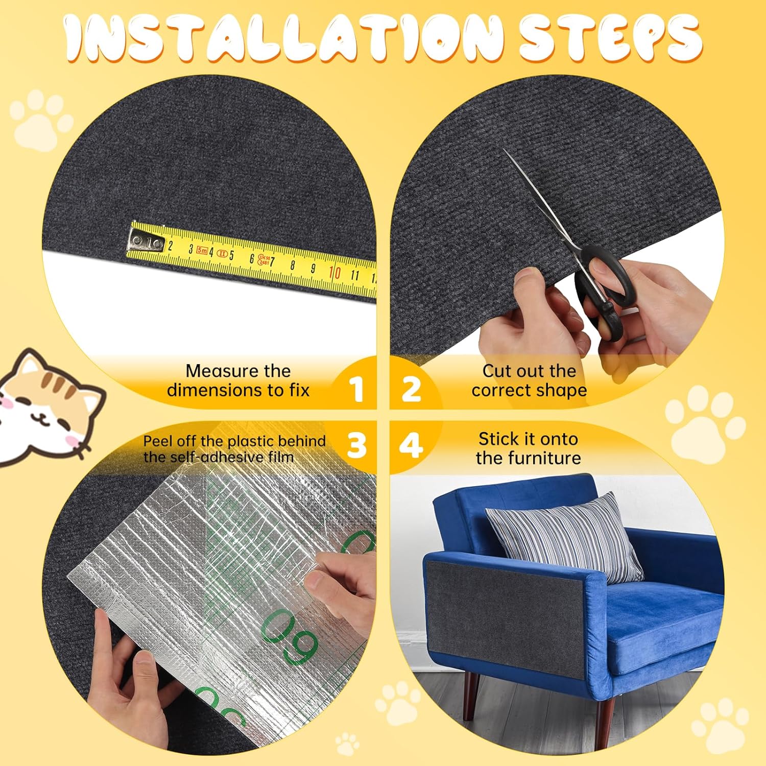 Thumbnail 5 de Yokuni Kratzmatte Katze (200 x 40 cm) selbstklebend – Kratzwand für Katzen zum Zuschneiden