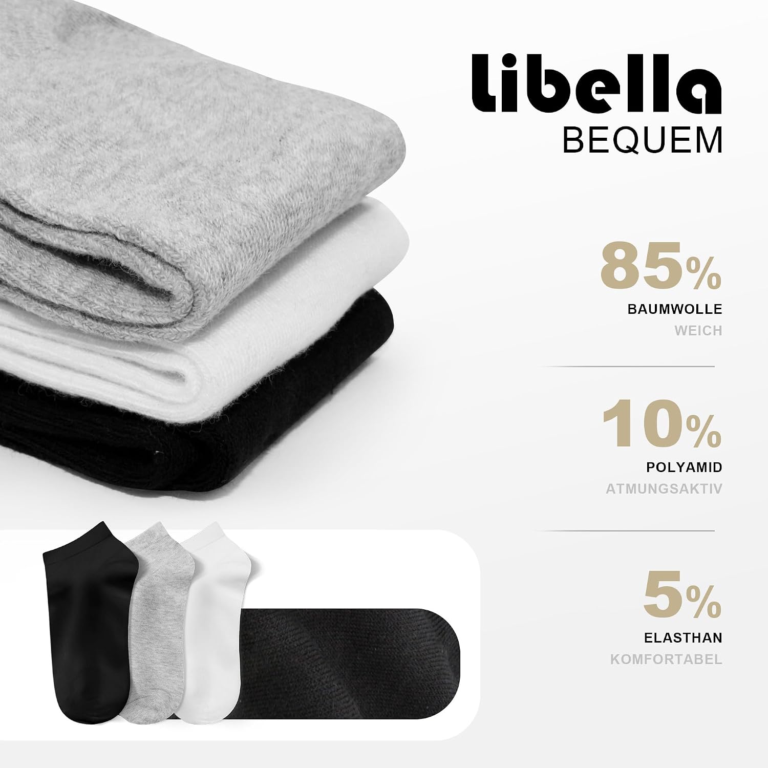 Detalle de Libella Sneaker-Socken (12 Paar) mit Baumwolle – unisex Kurzsocken für Sneaker, Sport und Alltag