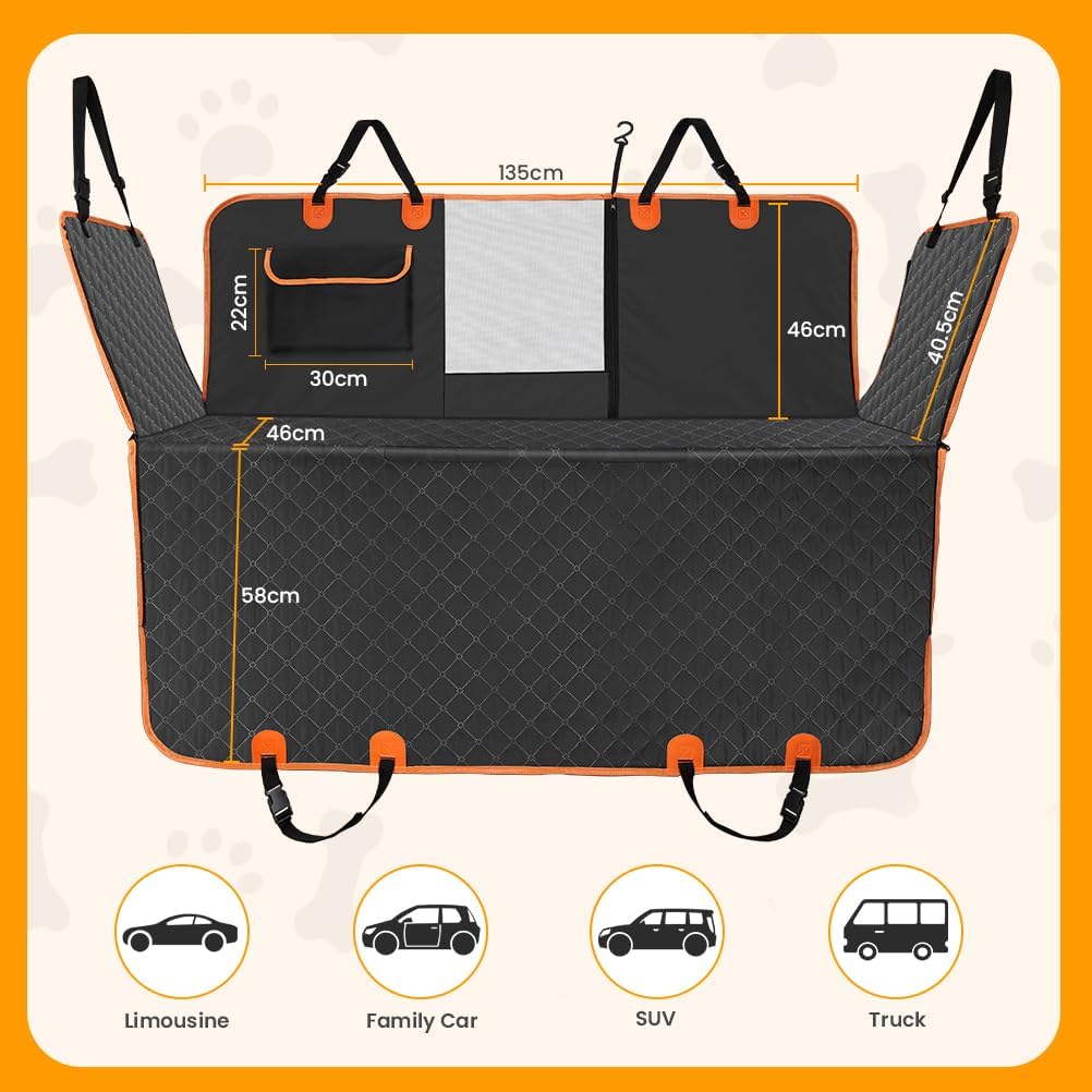 Detalle 2 de KYG 5-in-1 Waterproof Dog Car Seat Cover with Hammock Design, Universal Fit 53" x 58