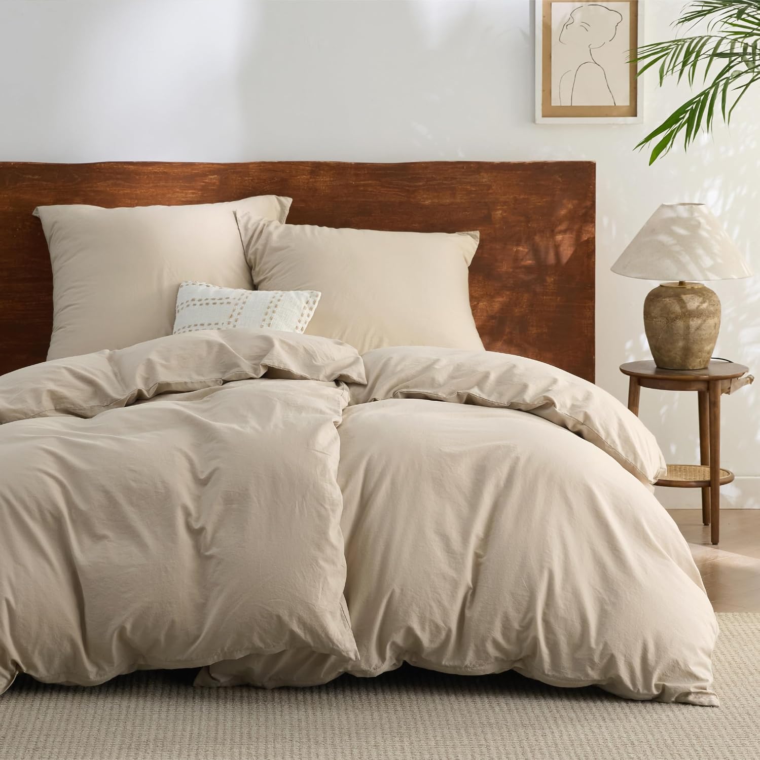 Detalle de BEDSURE Bettwäsche 135x200 Baumwolle 4-teilig – Hazeltaupe, 2 Bettbezüge + 2 Kissenbezüge, Vorwäsche, Reißverschluss, OEKO-TEX